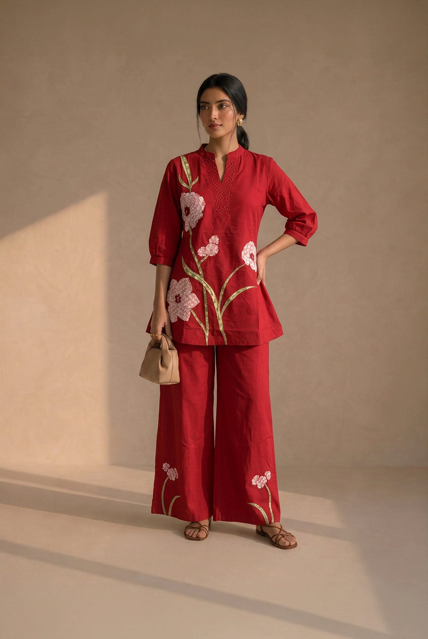 Ruby Bloom Beaded Cotton Co-Ord Set