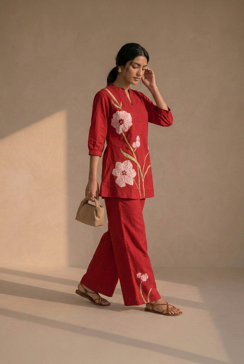 Ruby Bloom Beaded Cotton Co-Ord Set