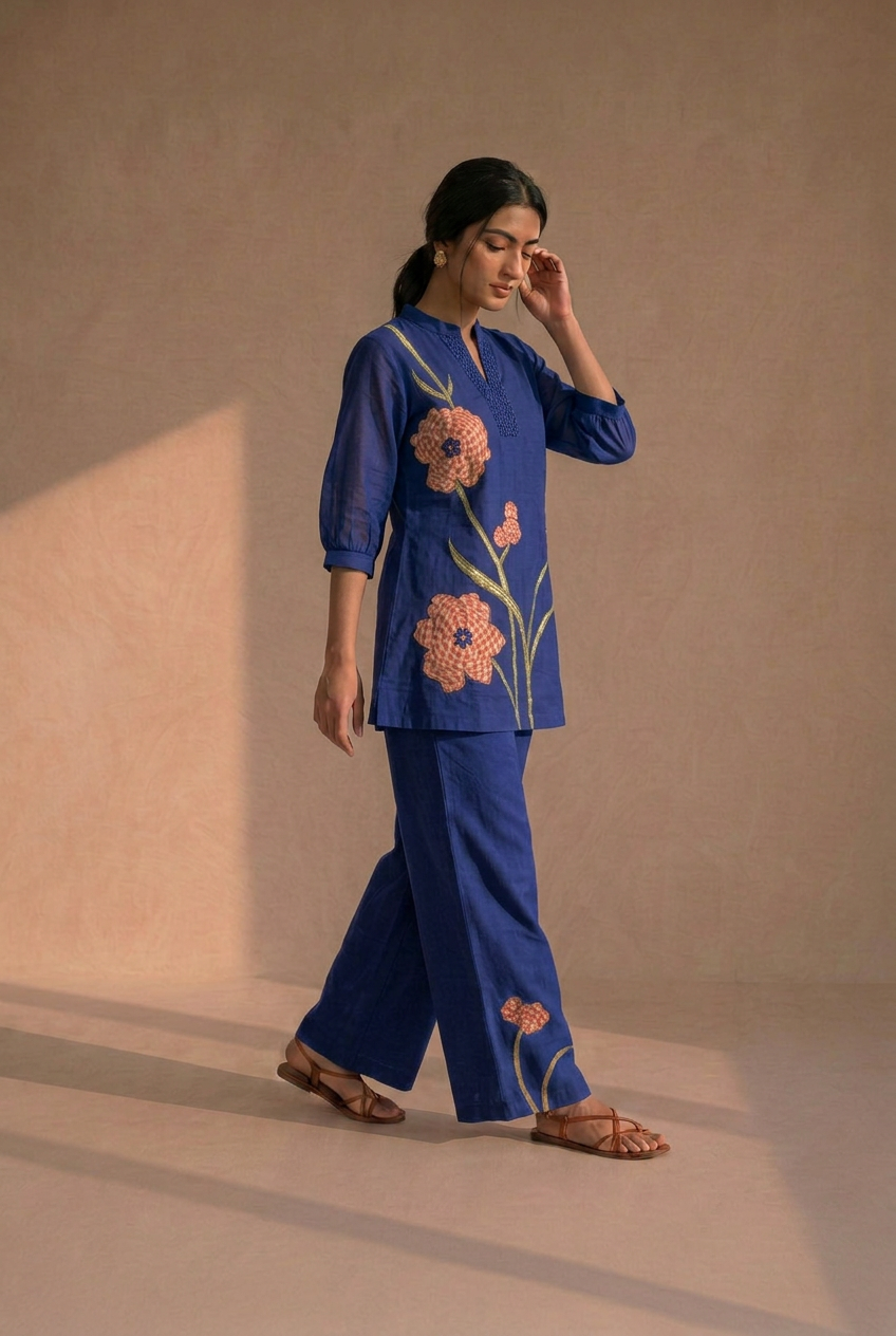 Navy Bloom Cotton Co-ord Set