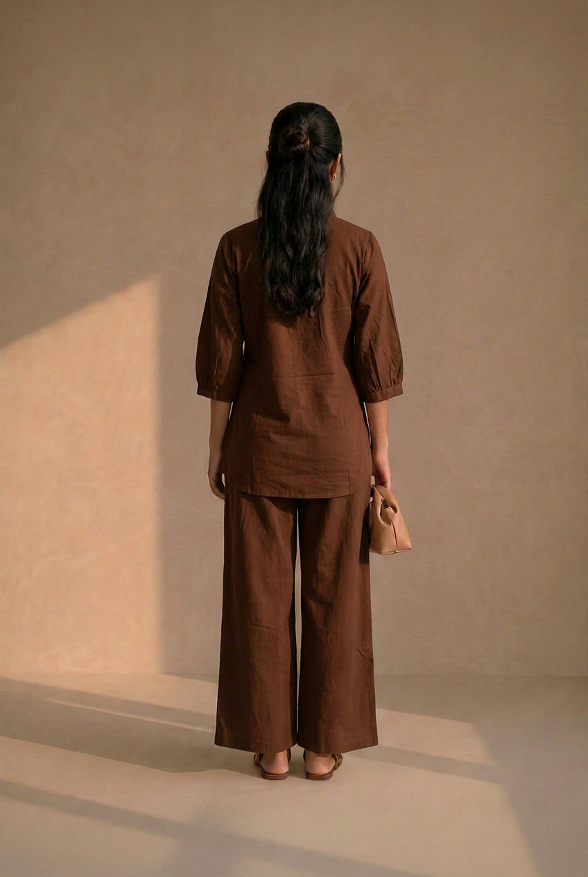 Chocolate Brown Bloom Cotton Co-Ord Set