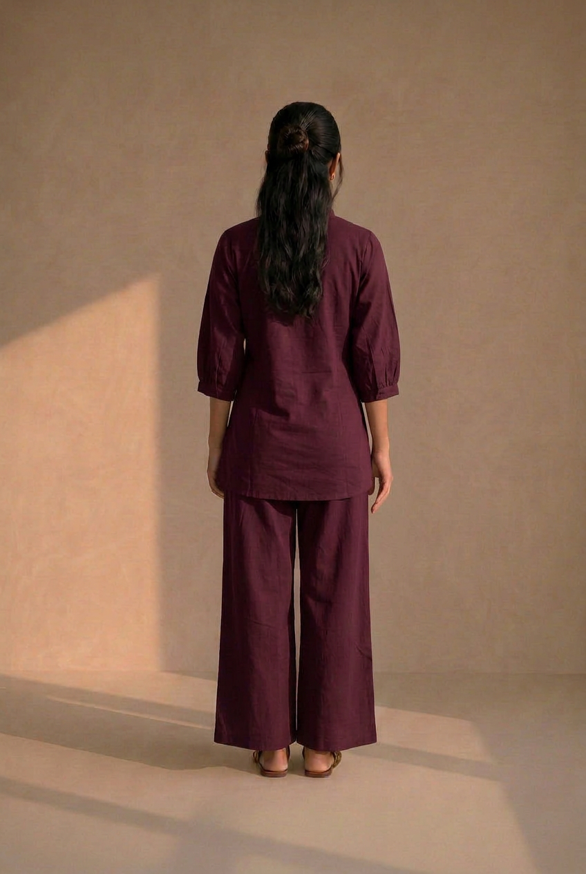 Burgundy Bloom Cotton Co-Ord Set