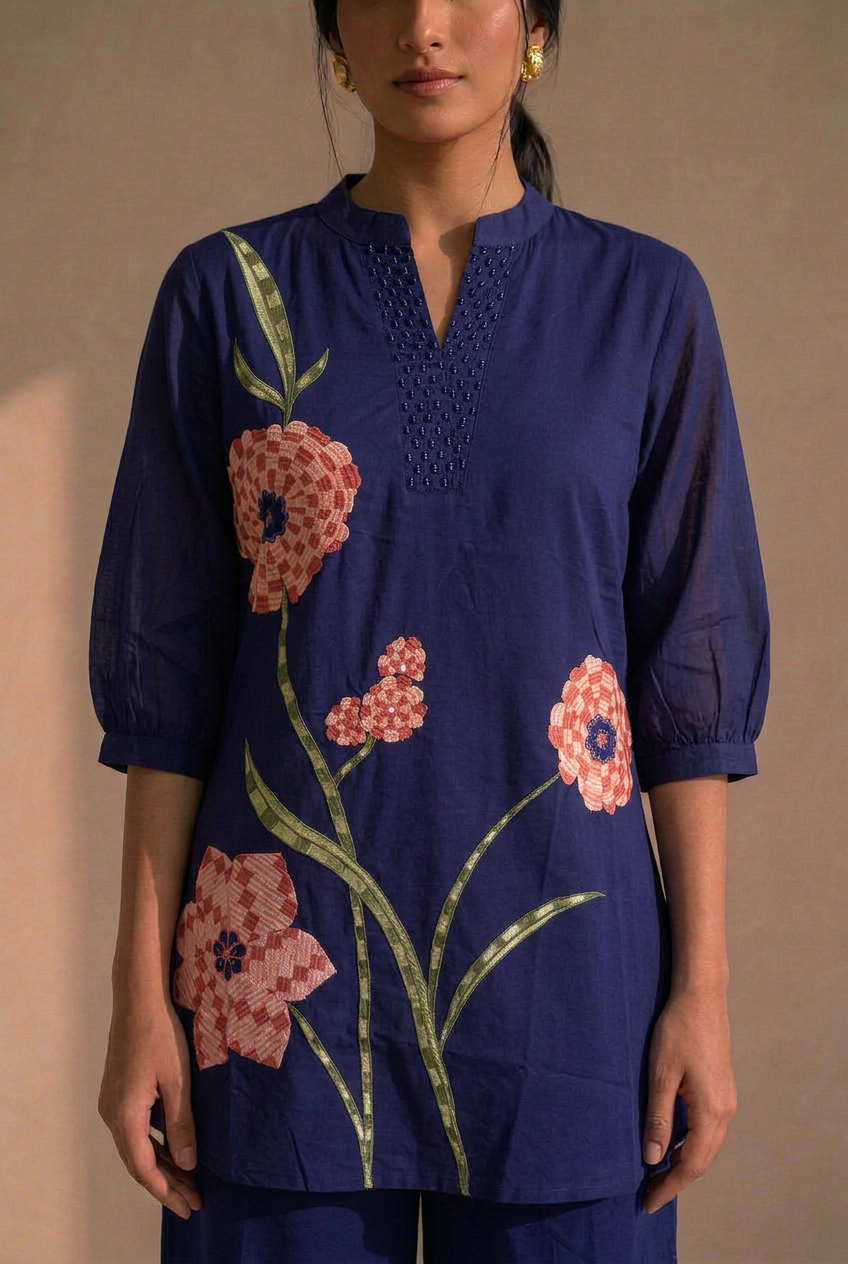 Navy Bloom Cotton Co-ord Set