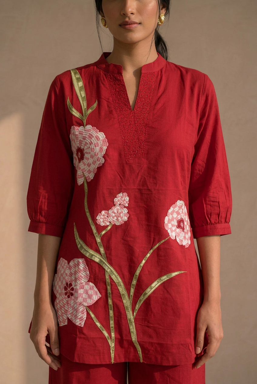 Ruby Bloom Beaded Cotton Co-Ord Set