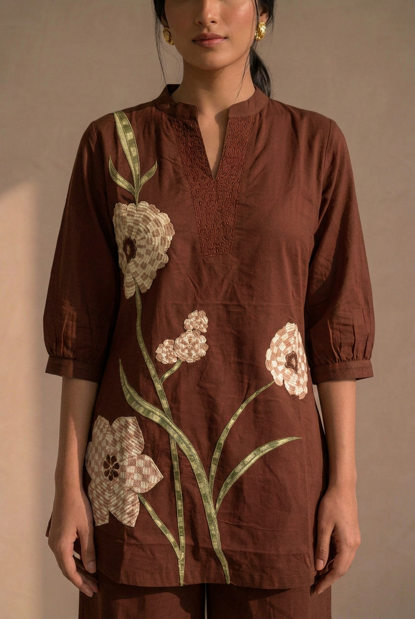 Chocolate Brown Bloom Cotton Co-Ord Set