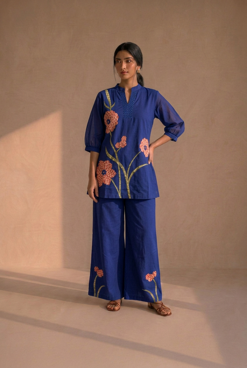 Navy Bloom Cotton Co-ord Set
